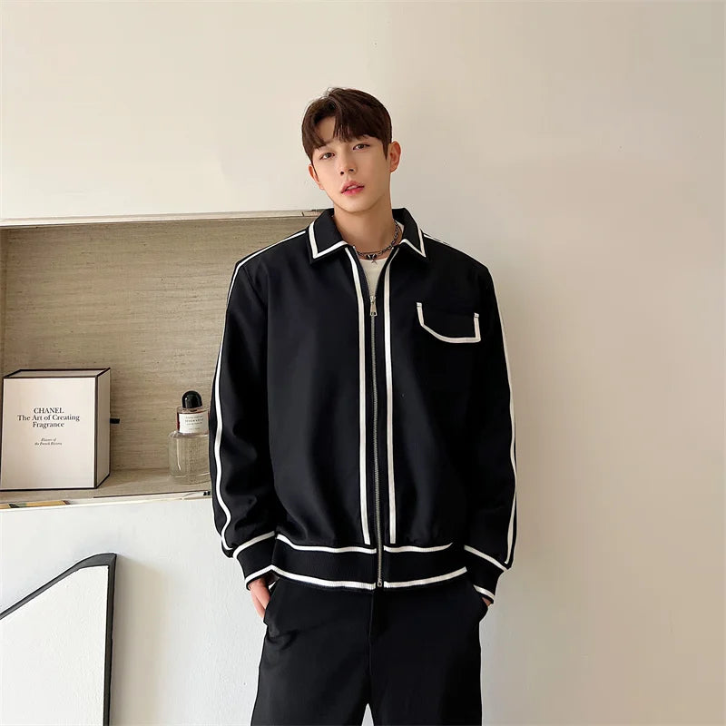 saferido Korean Street clothing fashion Spring Casual Contrast Colors Striped Male Casual Jacket Men's Niche Desgin Black Coats