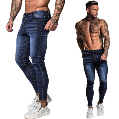 Jeans Men Elastic Waist Skinny Jeans Men Stretch Ripped Pants Streetwear Mens Denim Jeans Blue