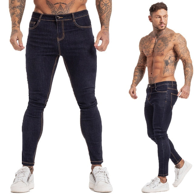 Jeans Men Elastic Waist Skinny Jeans Men Stretch Ripped Pants Streetwear Mens Denim Jeans Blue