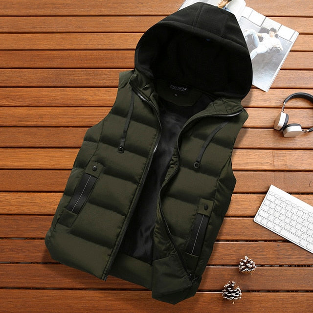 saferido       Men's Vest Jacket Winter Waterproof Warm Sleeveless Men Jacket Fashion Hooded Casual Vest Men Autumn Thicken Waistcoat