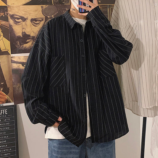 saferido      Black White Striped Men's Shirts  Harajuku Men Casual Long Sleeve Shirt Tops Streetwear Man Oversized Blouse