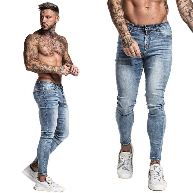 Jeans Men Elastic Waist Skinny Jeans Men Stretch Ripped Pants Streetwear Mens Denim Jeans Blue