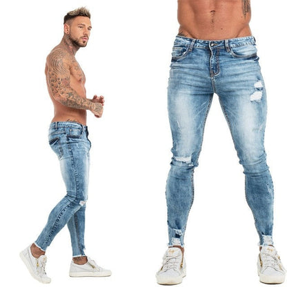 Jeans Men Elastic Waist Skinny Jeans Men Stretch Ripped Pants Streetwear Mens Denim Jeans Blue