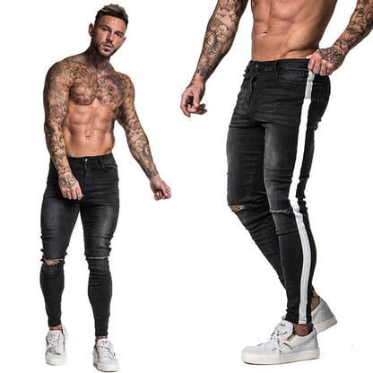 Jeans Men Elastic Waist Skinny Jeans Men Stretch Ripped Pants Streetwear Mens Denim Jeans Blue