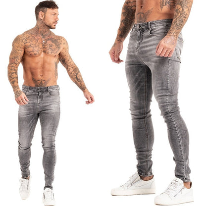 Jeans Men Elastic Waist Skinny Jeans Men Stretch Ripped Pants Streetwear Mens Denim Jeans Blue