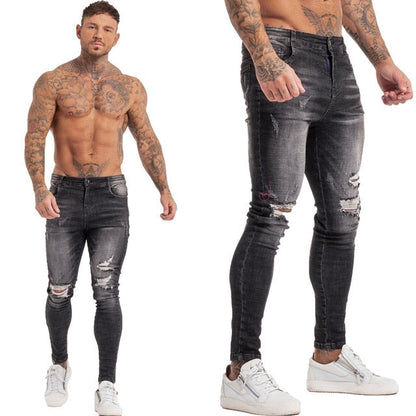 Jeans Men Elastic Waist Skinny Jeans Men Stretch Ripped Pants Streetwear Mens Denim Jeans Blue