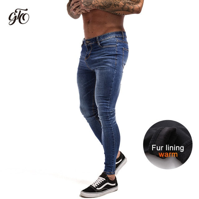 Jeans Men Elastic Waist Skinny Jeans Men Stretch Ripped Pants Streetwear Mens Denim Jeans Blue