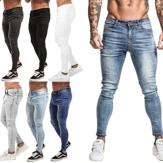 Jeans Men Elastic Waist Skinny Jeans Men Stretch Ripped Pants Streetwear Mens Denim Jeans Blue