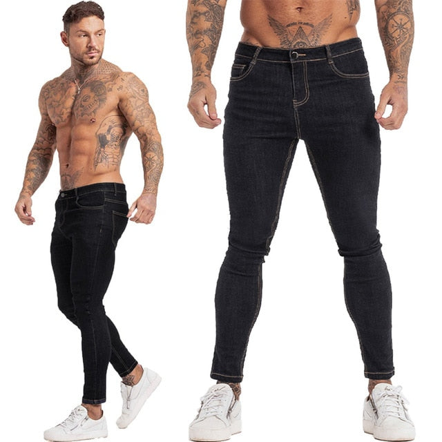 Jeans Men Elastic Waist Skinny Jeans Men Stretch Ripped Pants Streetwear Mens Denim Jeans Blue