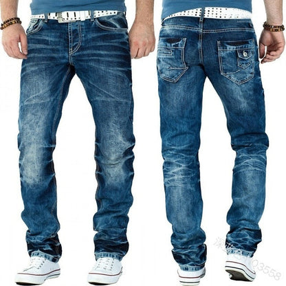 Men's Fashion Jeans Ripped Jeans Slim Fit Denim Pleated Jeans Male Straight Retro Tide Pants Jeans for Men