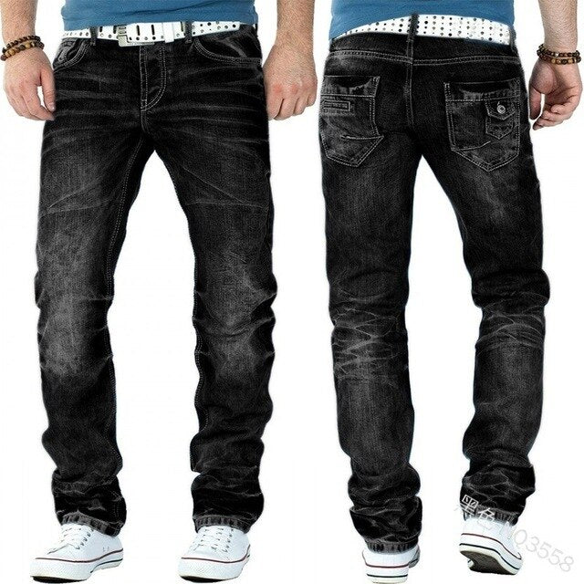 Men's Fashion Jeans Ripped Jeans Slim Fit Denim Pleated Jeans Male Straight Retro Tide Pants Jeans for Men