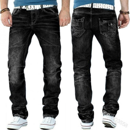 Men's Fashion Jeans Ripped Jeans Slim Fit Denim Pleated Jeans Male Straight Retro Tide Pants Jeans for Men