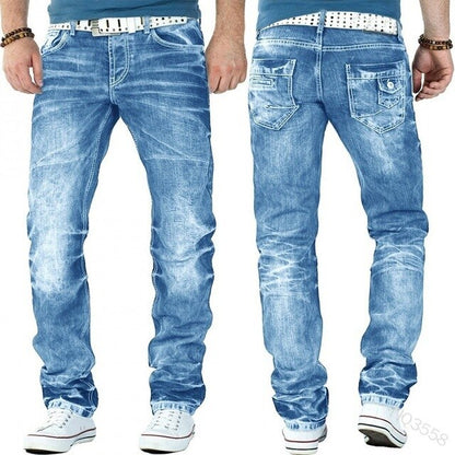 Men's Fashion Jeans Ripped Jeans Slim Fit Denim Pleated Jeans Male Straight Retro Tide Pants Jeans for Men