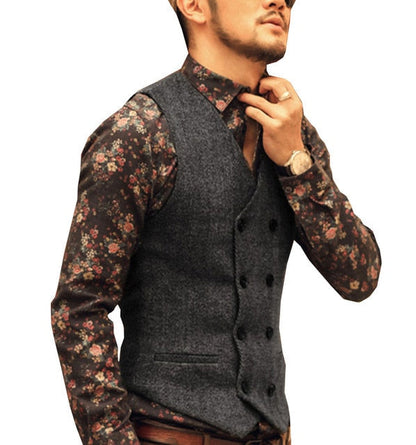 Men Vests Suit Vest Tweed Man Waistcoat Brown Black Groomman Wedding Clothing Jacket Victorian Style Steampunk Business