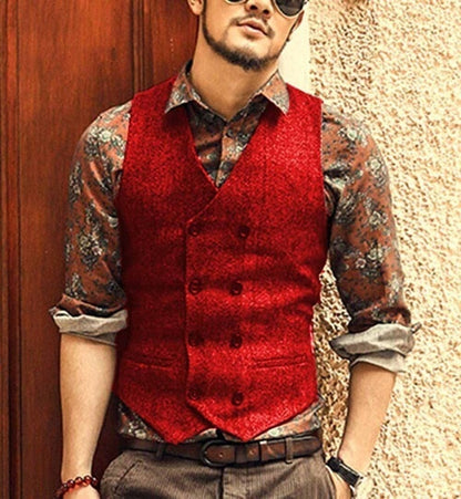 Men Vests Suit Vest Tweed Man Waistcoat Brown Black Groomman Wedding Clothing Jacket Victorian Style Steampunk Business