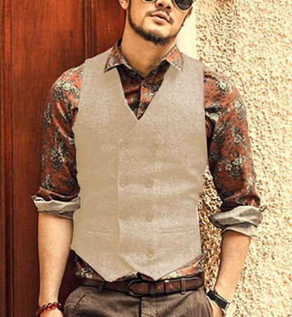 Men Vests Suit Vest Tweed Man Waistcoat Brown Black Groomman Wedding Clothing Jacket Victorian Style Steampunk Business