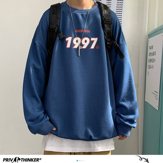 Spring Men Casual Sweatshirts Harajuku 1997 Printed Men Oversized Hoodies Korean Man Casual Loose Pullovers