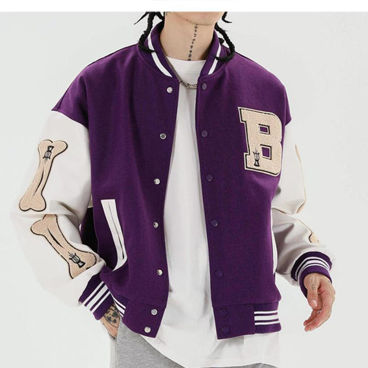 saferido      Men Baseball Jacket Hip Hop Harajuku Embroidery Bone Letter Patchwork Bomber Coat Fashion High Street Casual Loose Jacket Unisex