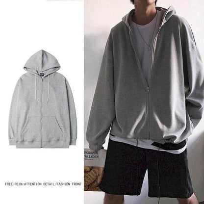 Gray Zipper Oversized Sweatshirt Men Hoodies Women Sports Basketball Jacket Hooded Autumn Clothes High School Grunge Clothes Top