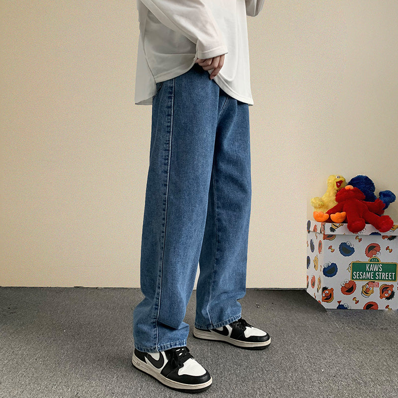 saferido Korean Fashion Men Wide Leg Jeans Autumn New Streetwear Straight Baggy Denim Pants Male Brand Trousers