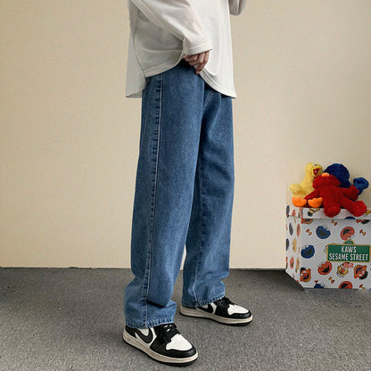 saferido Korean Fashion Men Wide Leg Jeans Autumn New Streetwear Straight Baggy Denim Pants Male Brand Trousers