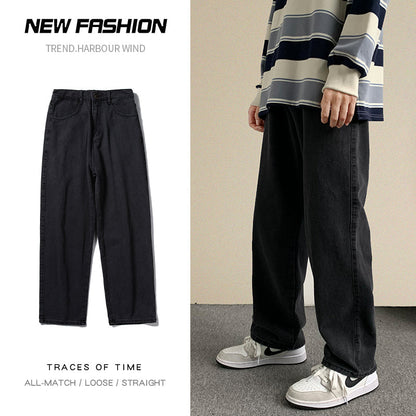 saferido Korean Fashion Men Wide Leg Jeans Autumn New Streetwear Straight Baggy Denim Pants Male Brand Trousers