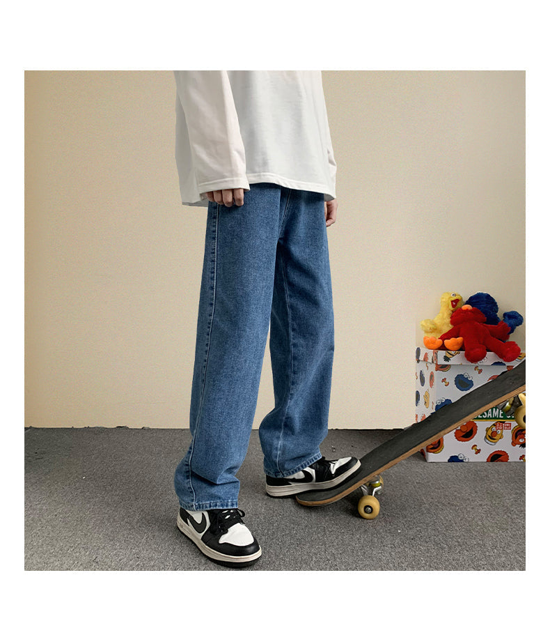 saferido Korean Fashion Men Wide Leg Jeans Autumn New Streetwear Straight Baggy Denim Pants Male Brand Trousers