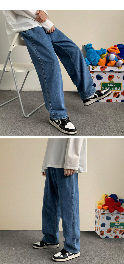 saferido Korean Fashion Men Wide Leg Jeans Autumn New Streetwear Straight Baggy Denim Pants Male Brand Trousers