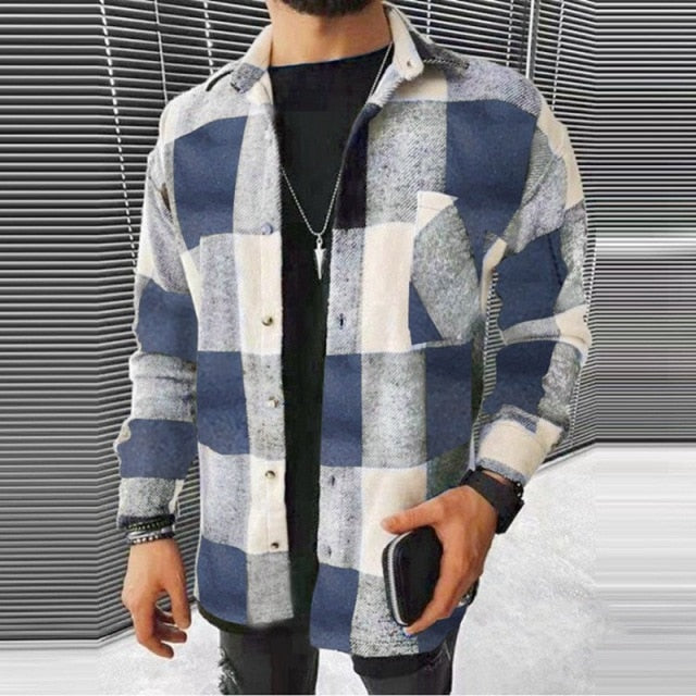 Got Men's Fashion Plaid Casual Thick Shirts Coat Man Long Sleeve Soft Cotton Men Jacket Cardigan Shirts Coats Oversized Shirt