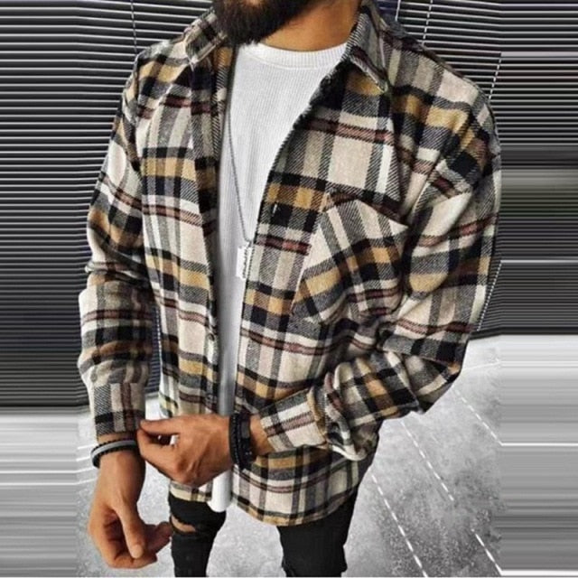 Got Men's Fashion Plaid Casual Thick Shirts Coat Man Long Sleeve Soft Cotton Men Jacket Cardigan Shirts Coats Oversized Shirt