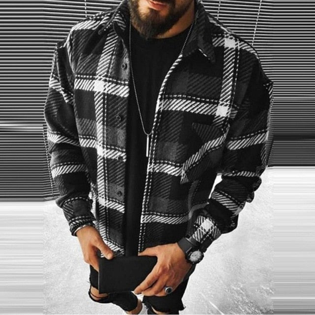 Got Men's Fashion Plaid Casual Thick Shirts Coat Man Long Sleeve Soft Cotton Men Jacket Cardigan Shirts Coats Oversized Shirt