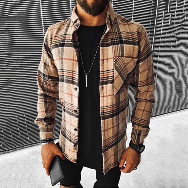 Got Men's Fashion Plaid Casual Thick Shirts Coat Man Long Sleeve Soft Cotton Men Jacket Cardigan Shirts Coats Oversized Shirt