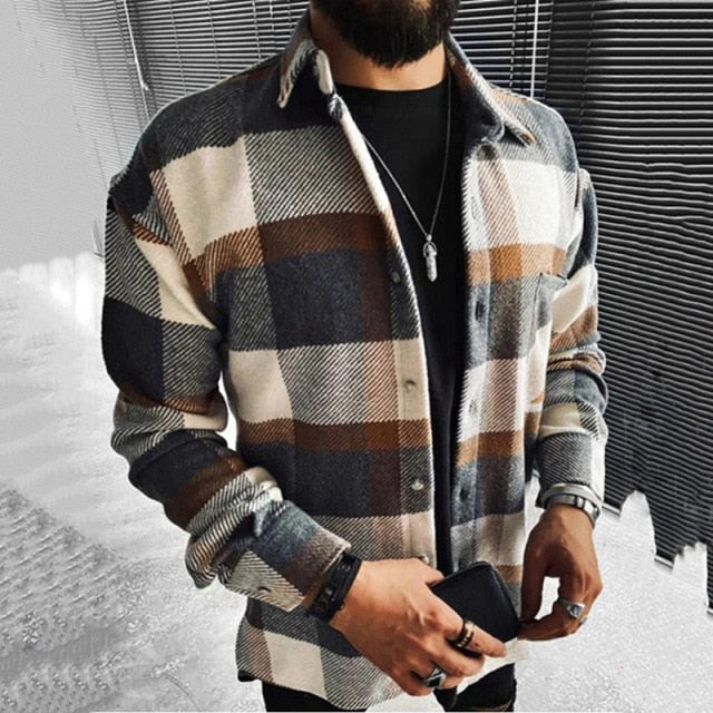 Got Men's Fashion Plaid Casual Thick Shirts Coat Man Long Sleeve Soft Cotton Men Jacket Cardigan Shirts Coats Oversized Shirt