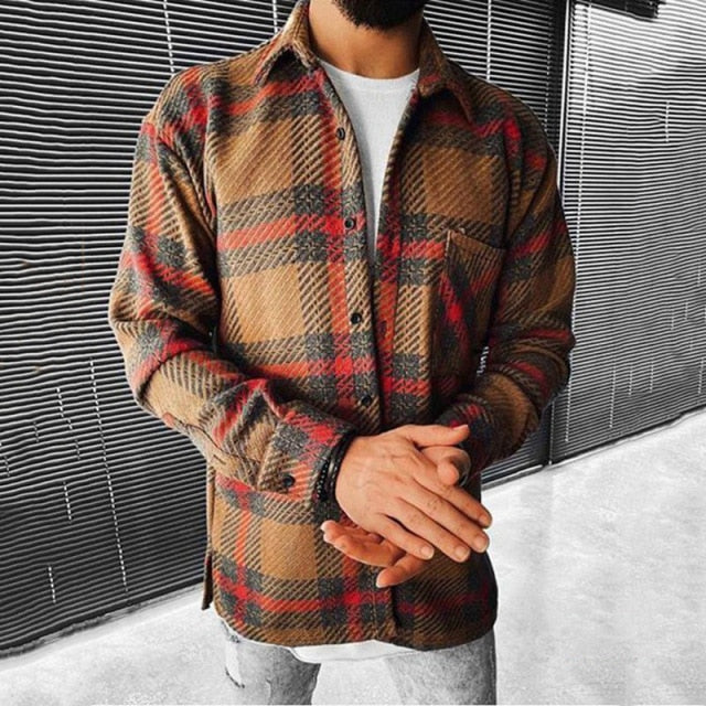 Got Men's Fashion Plaid Casual Thick Shirts Coat Man Long Sleeve Soft Cotton Men Jacket Cardigan Shirts Coats Oversized Shirt