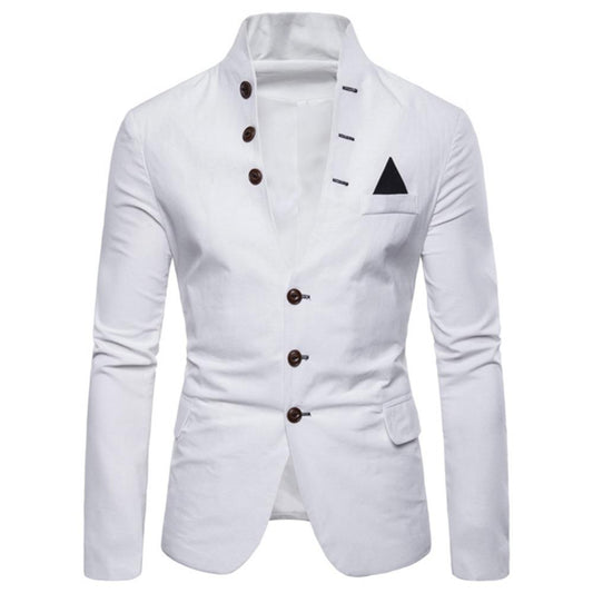 Men Long Sleeve Stand Collar Tuxedos Suit Blazer 3 Button Pocket Slim Fits Skin-Friendly Jacket Coat For Business