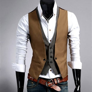 saferido      Fake Two Piece Mens Suit Vest Slim Casual Business Gentlemen Men Waistcoat Groomman Wedding Mens Gilet Oversized Steampunk Vests