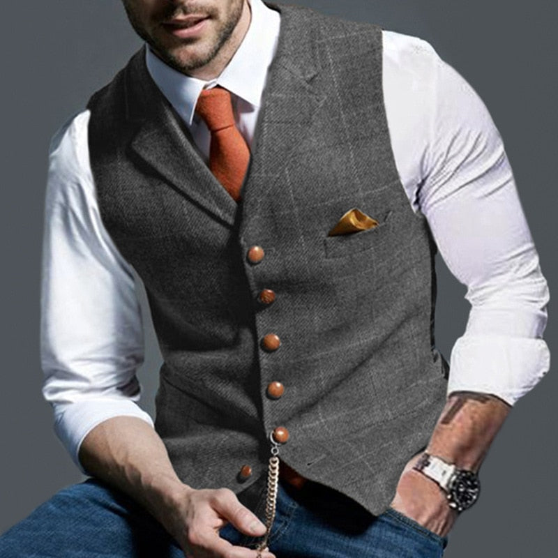 Fall New Business Casual Men's Single Breasted Lattice Slim Fit Vest Vest Vest Jacket