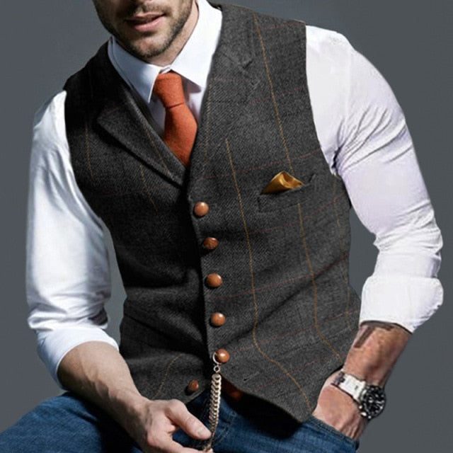 Fall New Business Casual Men's Single Breasted Lattice Slim Fit Vest Vest Vest Jacket