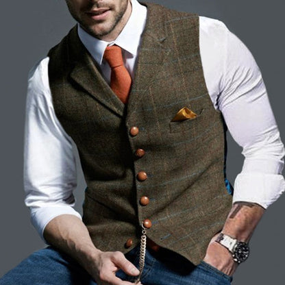 Fall New Business Casual Men's Single Breasted Lattice Slim Fit Vest Vest Vest Jacket