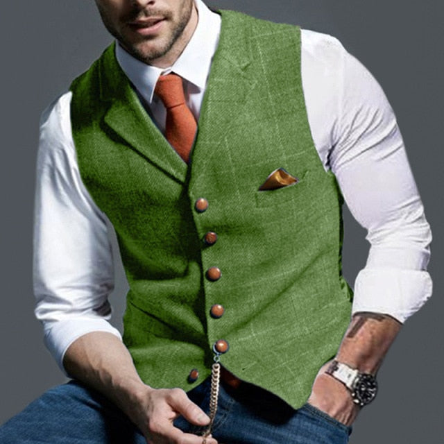 Fall New Business Casual Men's Single Breasted Lattice Slim Fit Vest Vest Vest Jacket