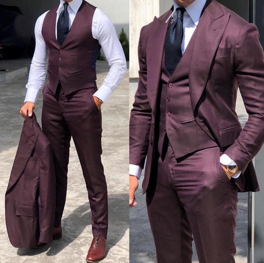 saferido Classy Wedding Tuxedos Suits Slim Fit Bridegroom For Men 3 Pieces Groomsmen Suit Male Cheap Formal Business  (Jacket+Vest+Pants