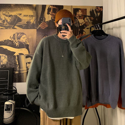 saferido       Solid Color Men's Winter Sweater Oversize Harajuku Pullover O-Neck Warm Korean Style Male Sweater Men's Clothing