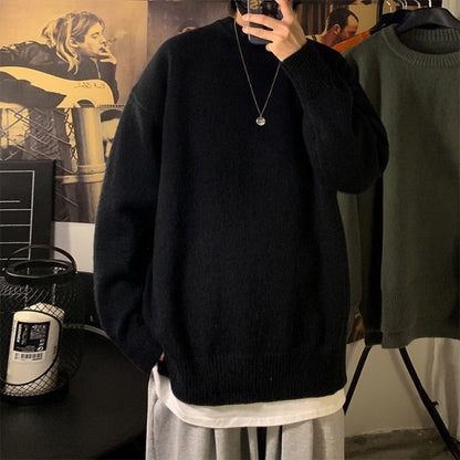 saferido       Solid Color Men's Winter Sweater Oversize Harajuku Pullover O-Neck Warm Korean Style Male Sweater Men's Clothing