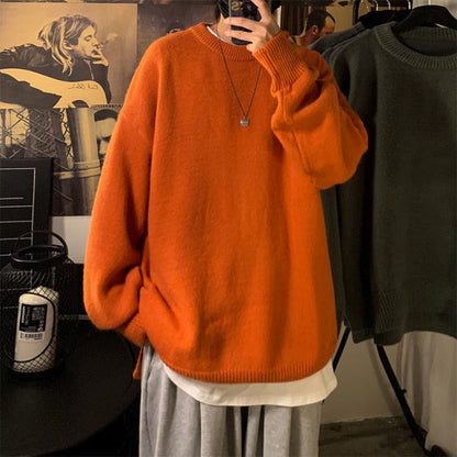 saferido       Solid Color Men's Winter Sweater Oversize Harajuku Pullover O-Neck Warm Korean Style Male Sweater Men's Clothing