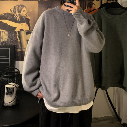 saferido       Solid Color Men's Winter Sweater Oversize Harajuku Pullover O-Neck Warm Korean Style Male Sweater Men's Clothing